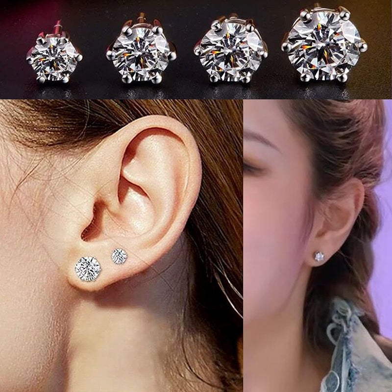 monochef 6 Pairs Stud Earrings Set, Hypoallergenic Clear Cubic Zirconia 316L Earrings Stainless Steel CZ Earrings for Women for Men 3-8mm, silver - Image 5